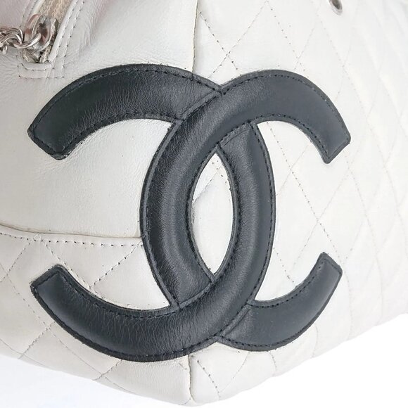 CHANEL Cambon Quilted Ligne Shoulder Bowling Bowler Bag Tote White - Picture 10 of 16